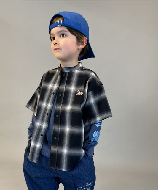 Ombrecheck Band Collar Shirt