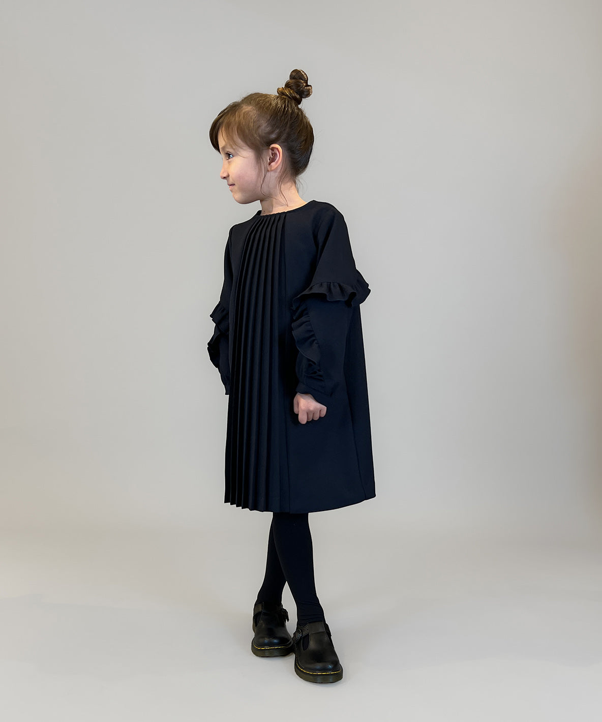 Melange Twill Front-pleated Dress