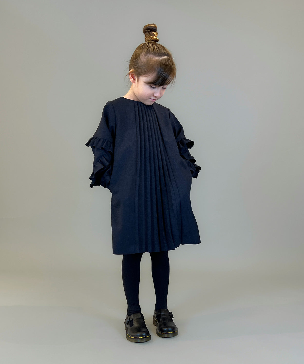 Melange Twill Front-pleated Dress