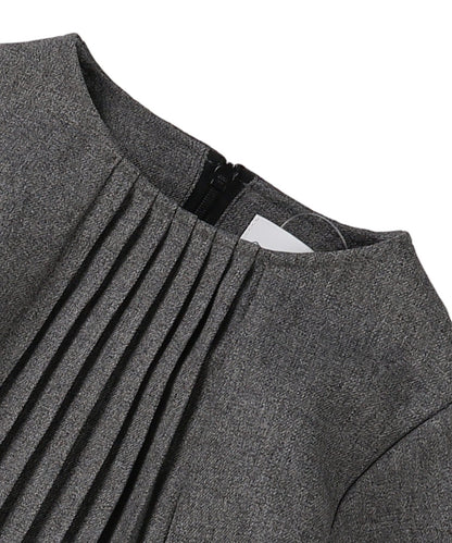 Melange Twill Front-pleated Dress