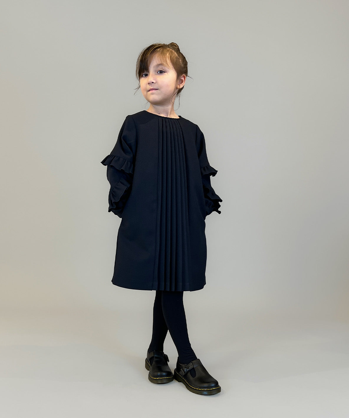 Melange Twill Front-pleated Dress