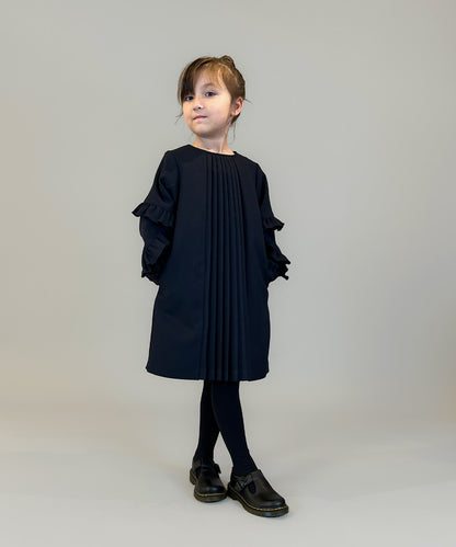 Melange Twill Front-pleated Dress