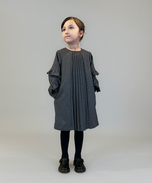 Melange Twill Front-pleated Dress