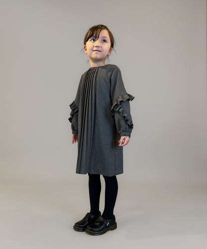 Melange Twill Front-pleated Dress