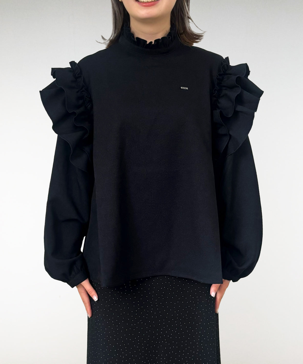 Mottled Serge Stretch Ruffled Blouse