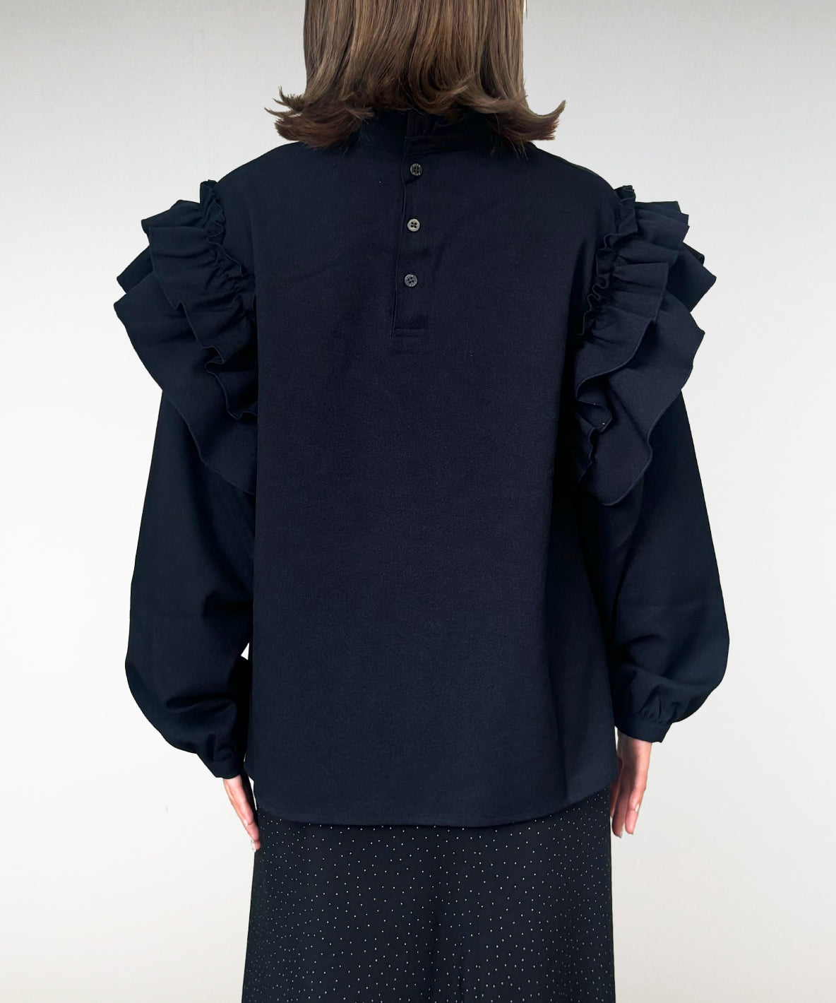 Mottled Serge Stretch Ruffled Blouse