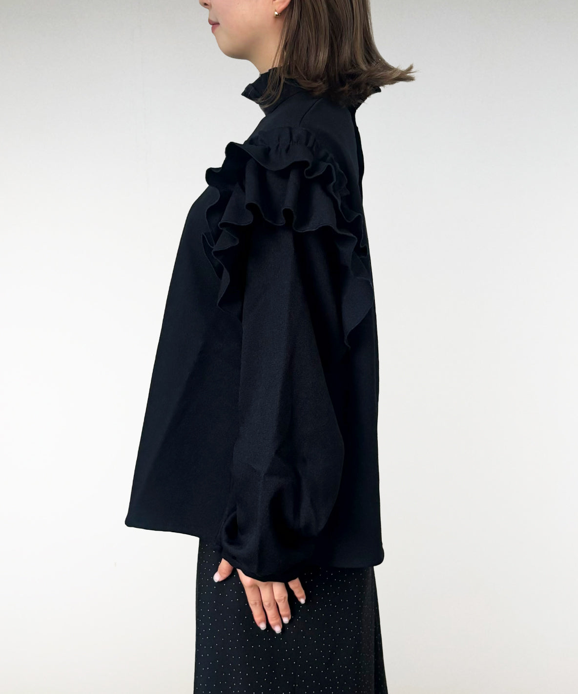 Mottled Serge Stretch Ruffled Blouse