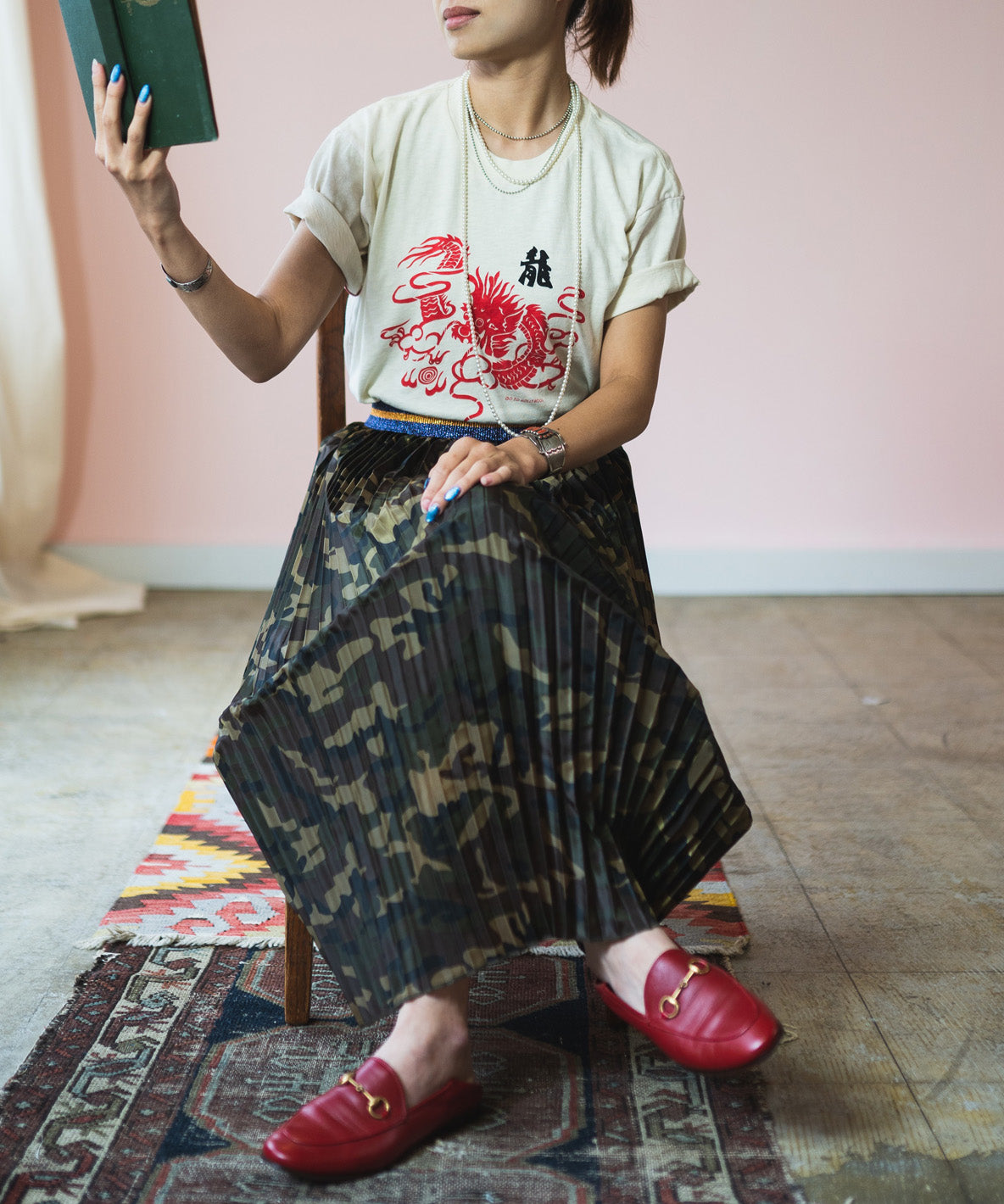 Camouflage Print Pleats Skirt