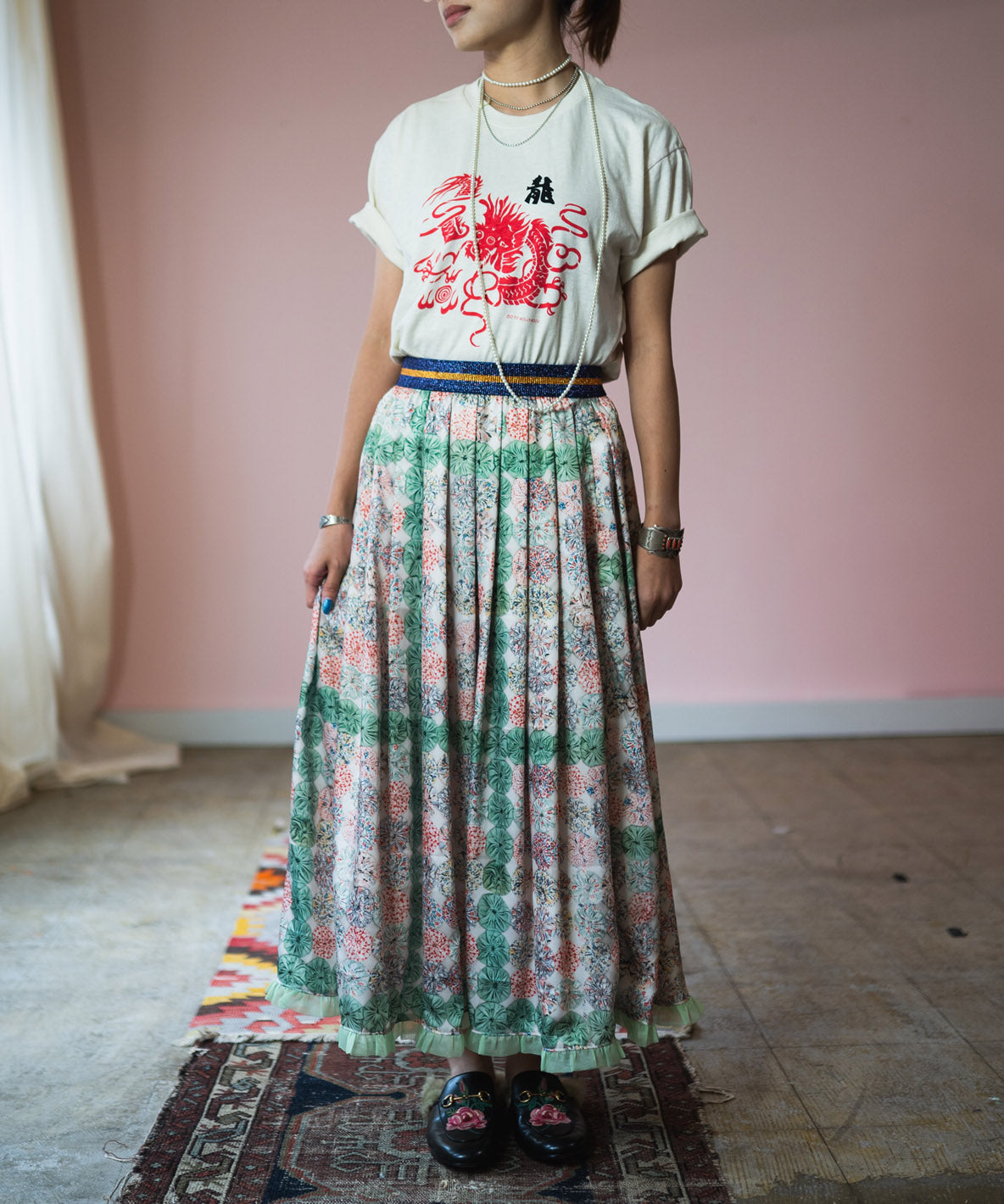 Antique Yo-yo Print Skirt