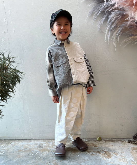 Denim and Coin Dot Jacquard Assymetry Pants