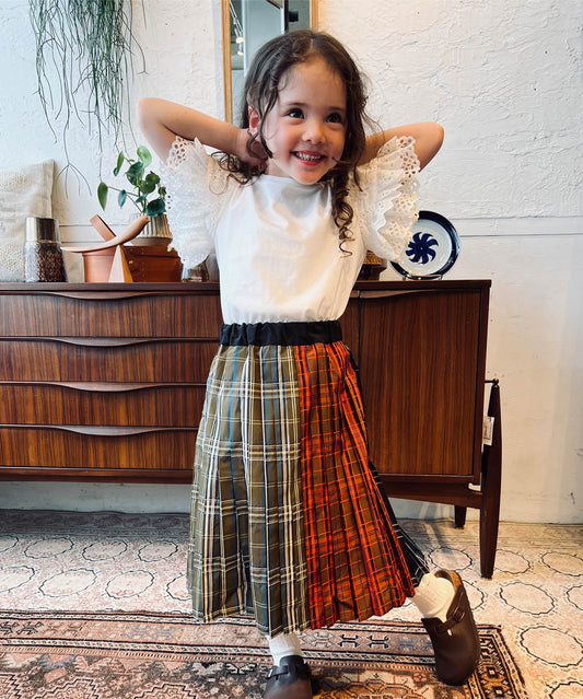 Eco Dobby Checked Pleats Long Skirt