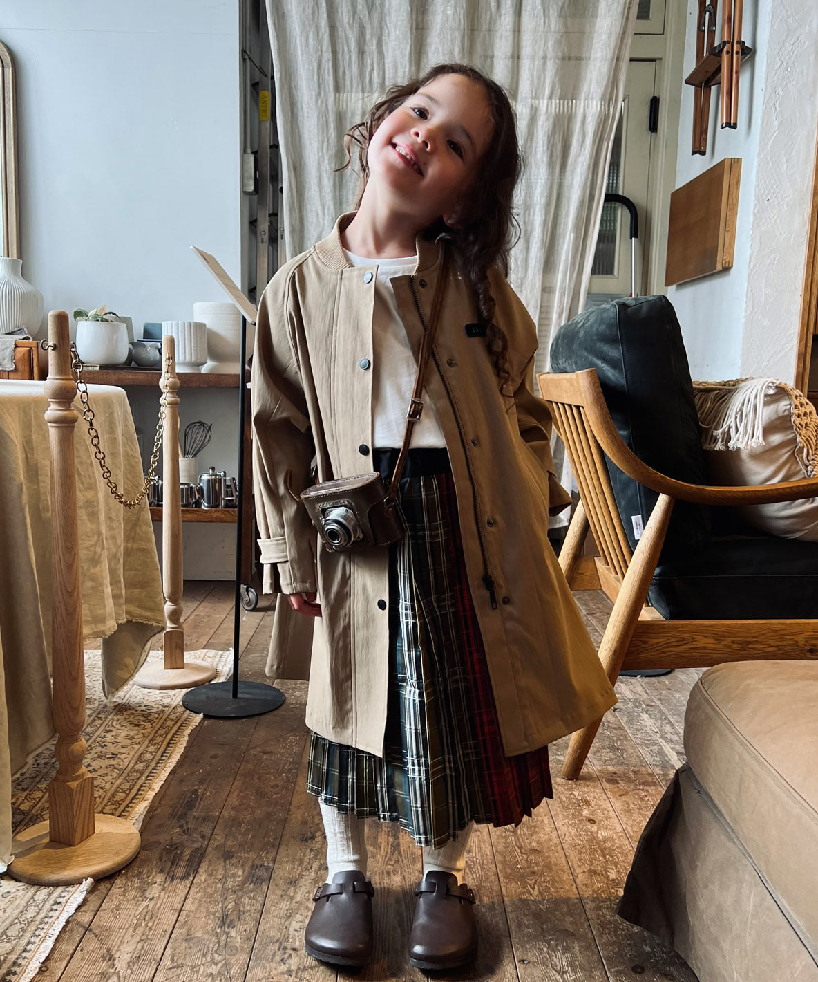 Eco Dobby Checked Pleats Long Skirt