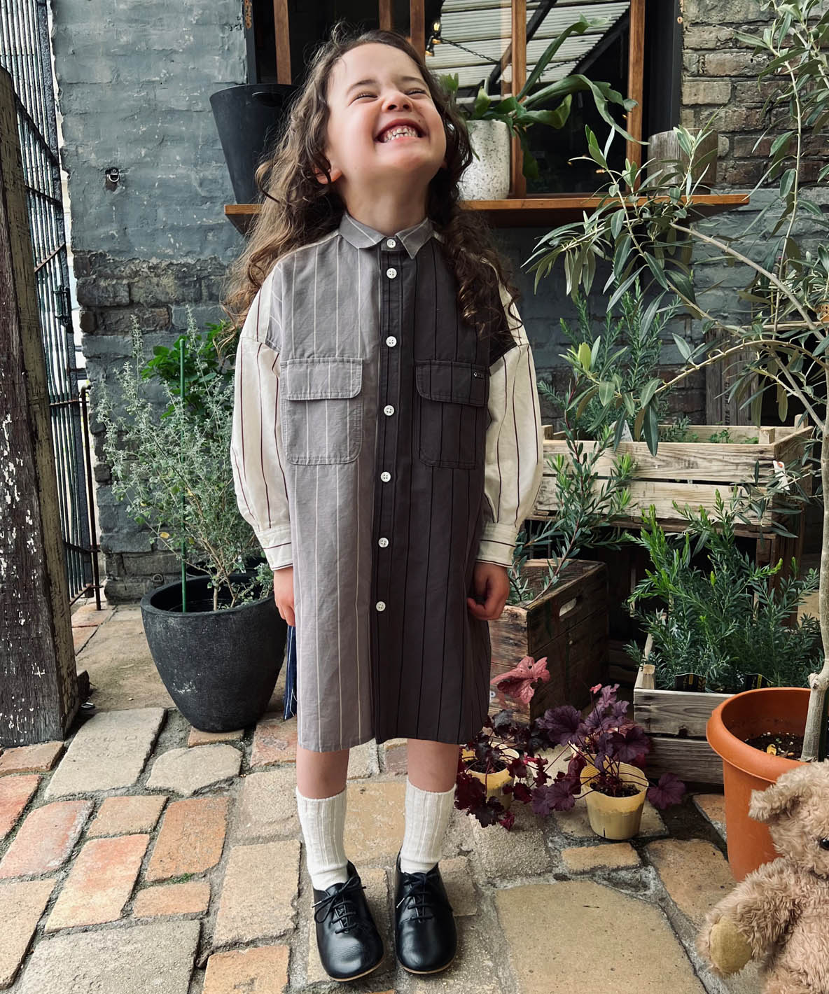 Cotton Linen Weather Striped Shirt Dress