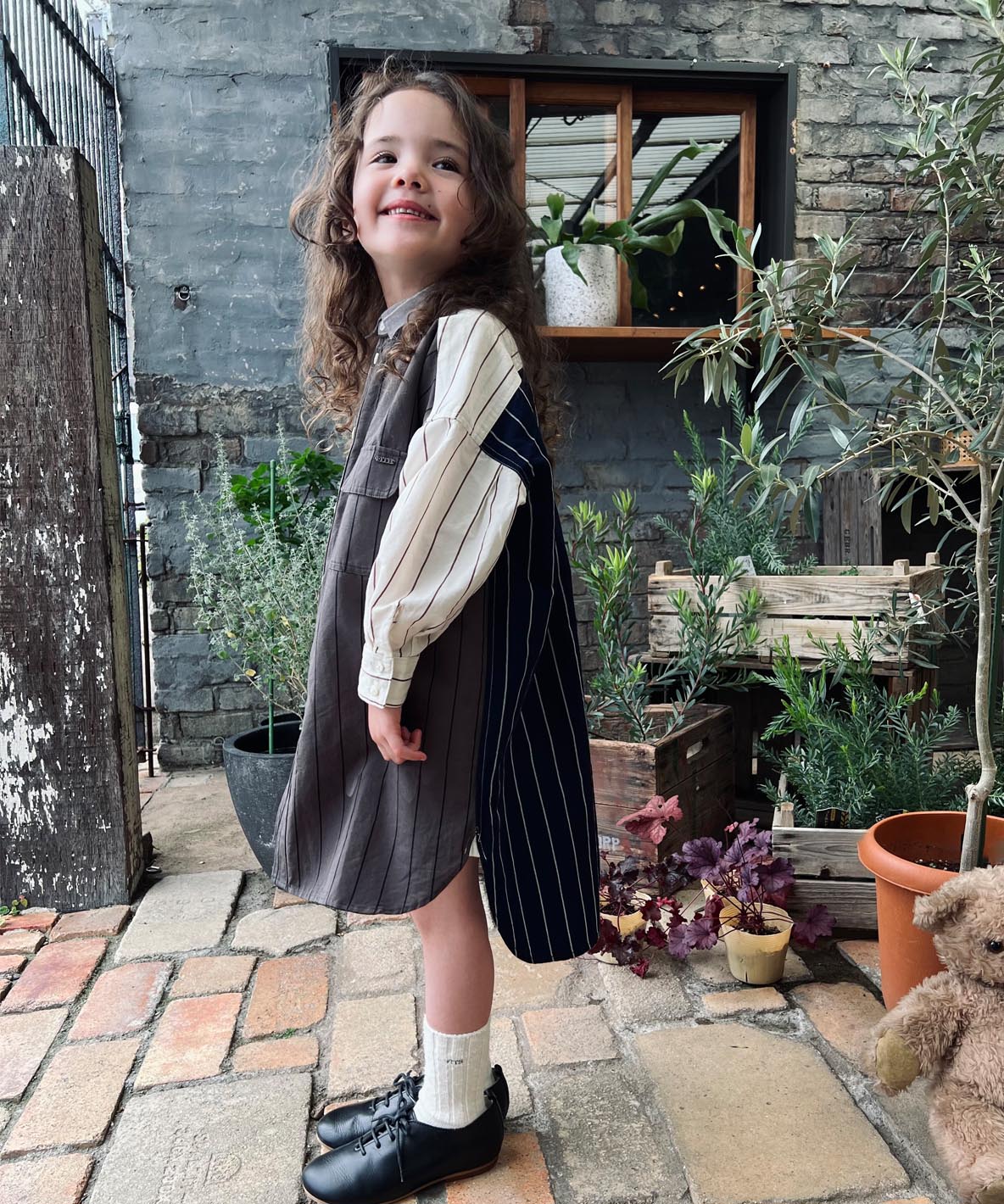 Cotton Linen Weather Striped Shirt Dress