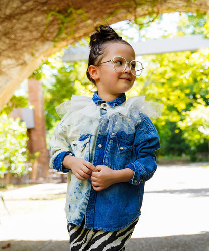 Tulle Collar and Work Denim Shirt Jacket