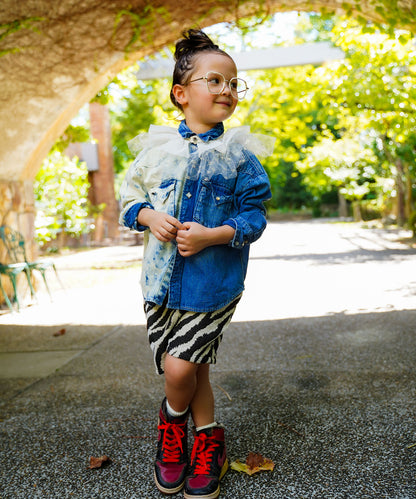 Tulle Collar and Work Denim Shirt Jacket