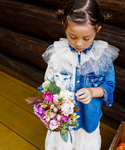 Tulle Collar and Work Denim Shirt Jacket