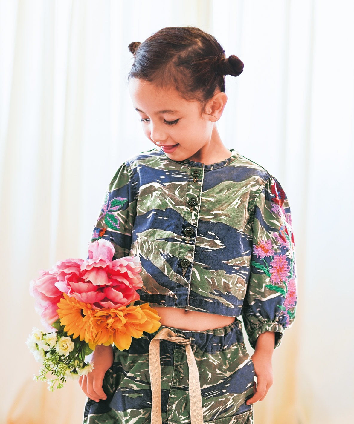 Camouflage Print Puff Sleeves Jacket