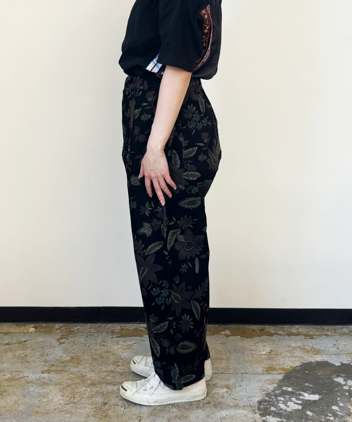 Botanical Print Corduroy Pants