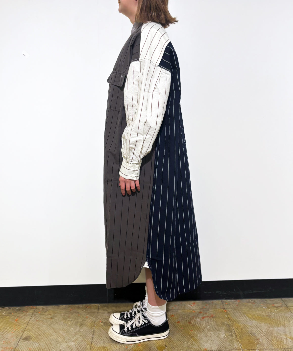 Cotton Linen Weather Striped Shirt Dress