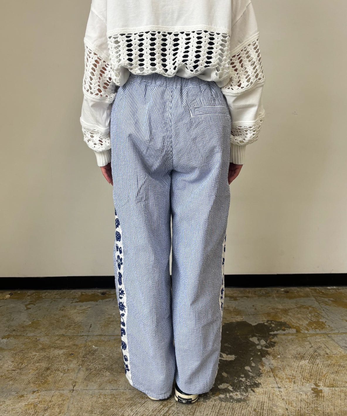 American Cotton Seersucker Line Embroidered Pants