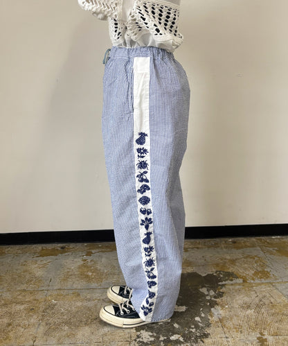 American Cotton Seersucker Line Embroidered Pants