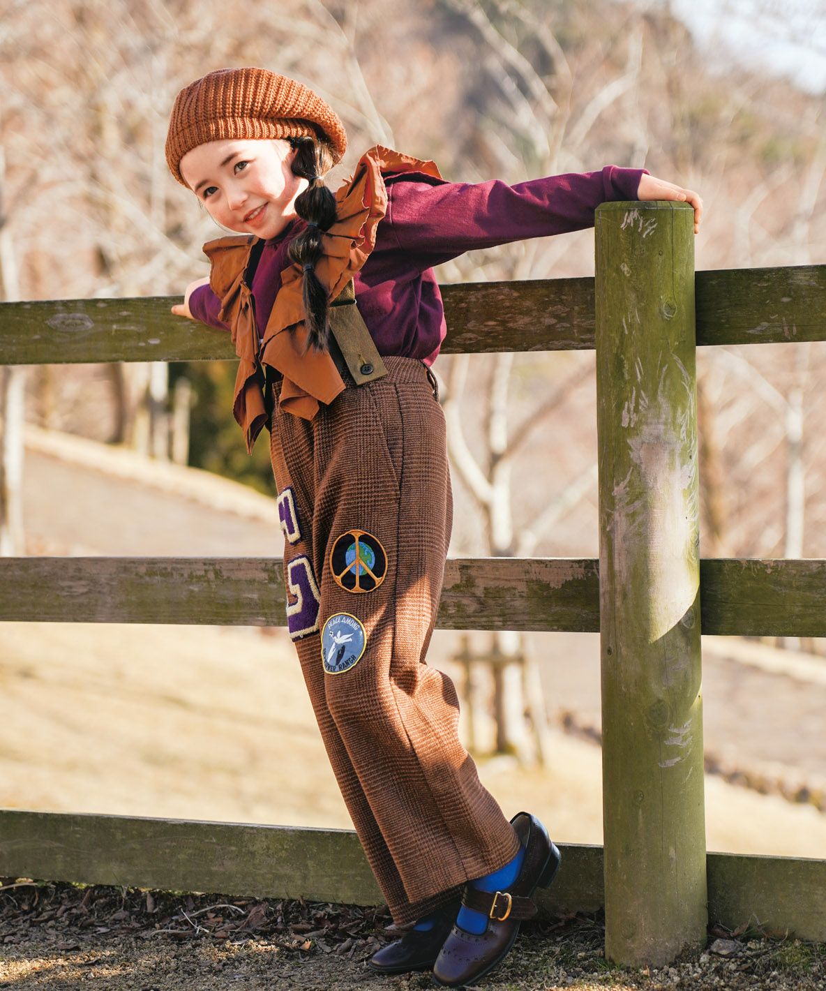 Tweed Glencheck  Suspenders Pants