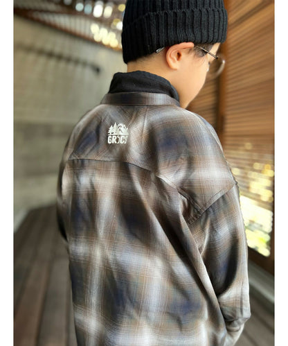 Checked Band-collar Shirt