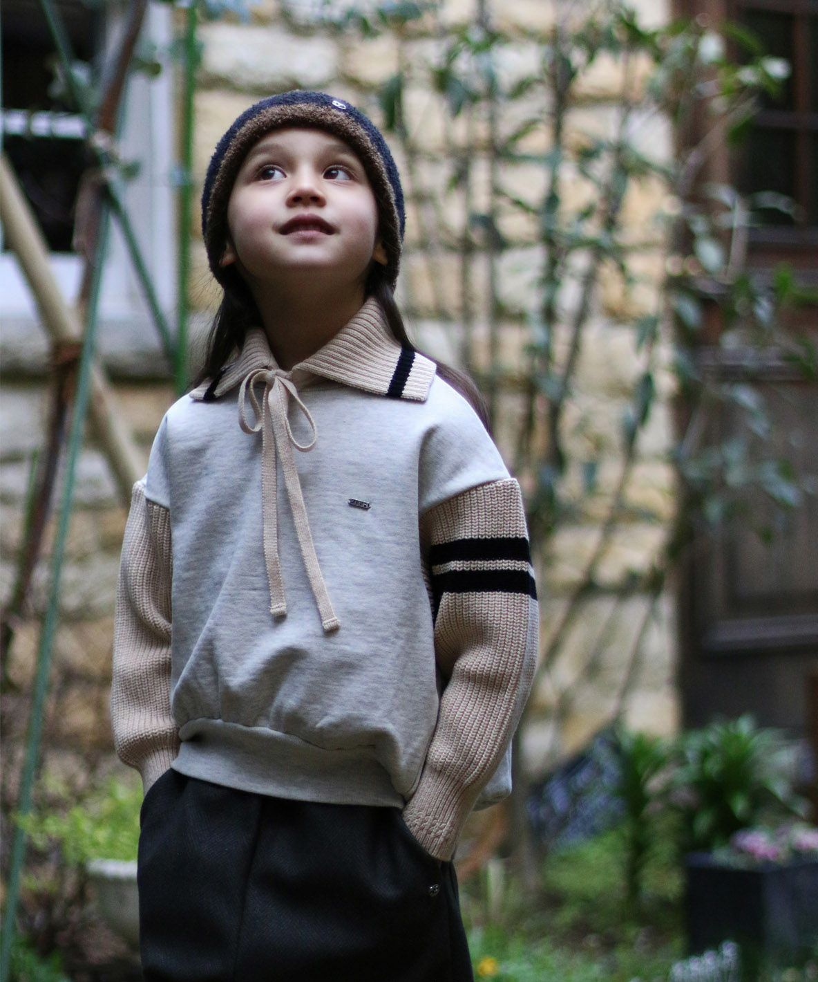 Combination Knit Detachable Collar Sweatshirt