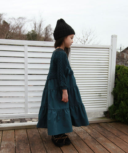 Fabric and Knit Tiered Dress