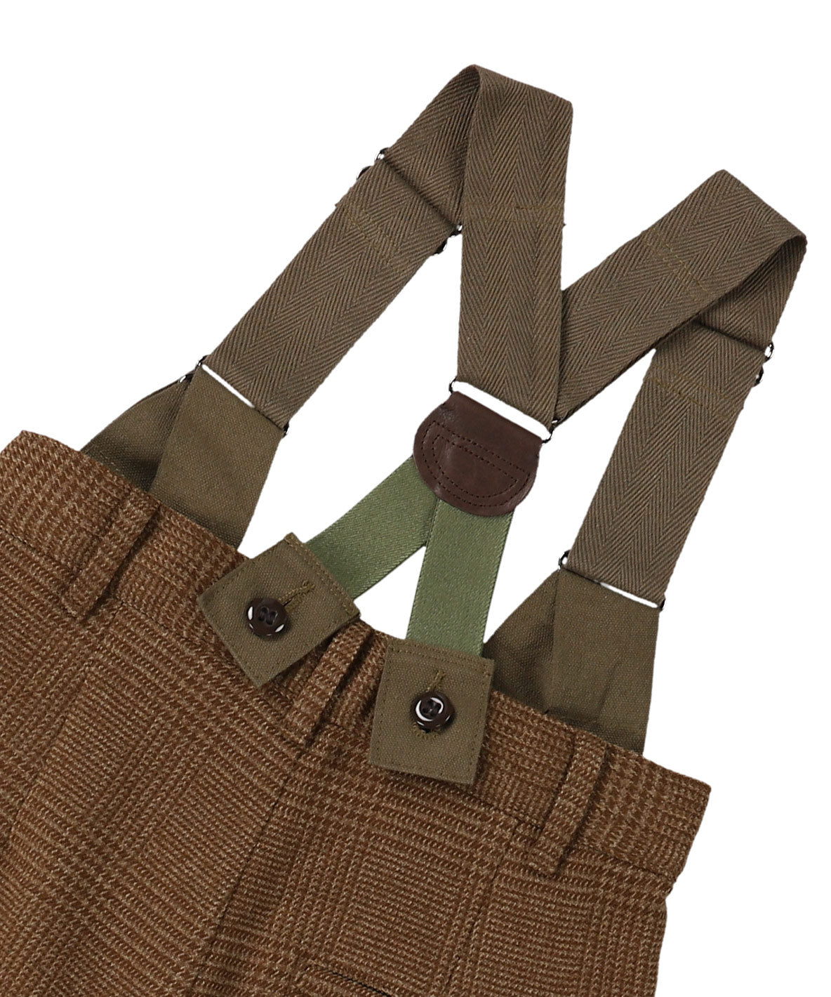 Tweed Glencheck  Suspenders Pants
