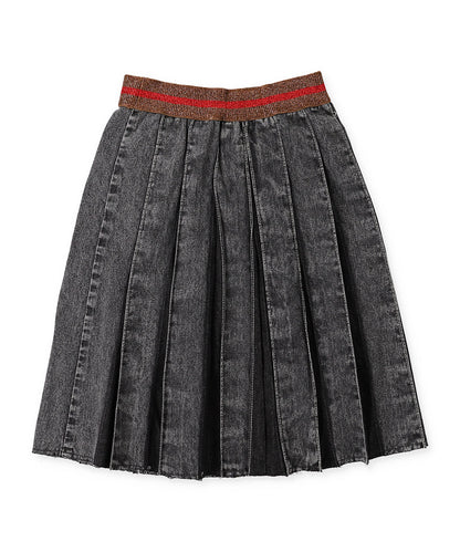 Black Denim Pleats Skirt