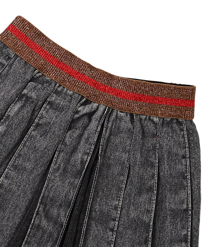 Black Denim Pleats Skirt