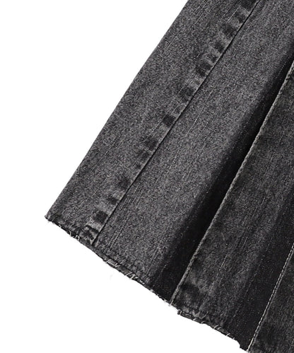 Black Denim Pleats Skirt