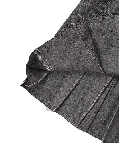 Black Denim Pleats Skirt